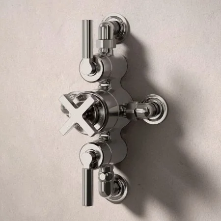 Bayor Dual Outlet Semi Exposed Shower with Handheld Shower Hook & 210mm Ceiling Arm with 8" Rose - Metal Lever - Brushed Nickel