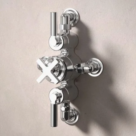 Bayor Dual Outlet Semi Exposed Shower with Handheld Shower Hook & 210mm Ceiling Arm with 8" Rose - Metal Lever - Chrome