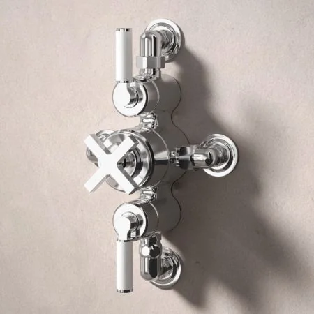 Bayor Dual Outlet Semi Exposed Shower with Slider Rail & 300mm Wall Arm with 8" Rose - White Lever - Chrome