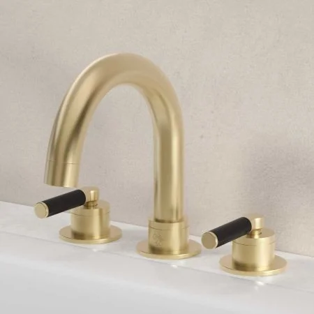 Bayor Deck Mounted 3 Hole Bath Filler - Black Lever - Brushed Brass