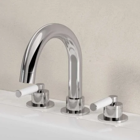 Bayor Deck Mounted 3 Hole Bath Filler - White Lever - Chrome