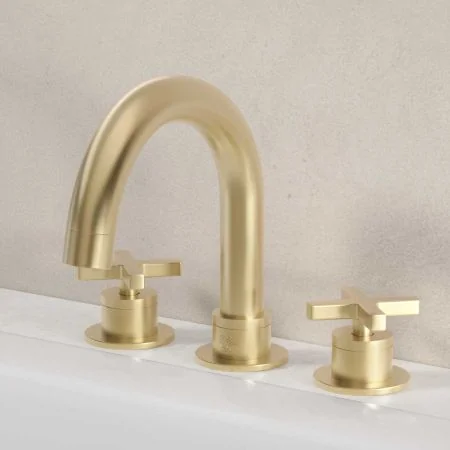 Bayor Deck Mounted 3 Hole Bath Filler - Crosshead - Brushed Brass