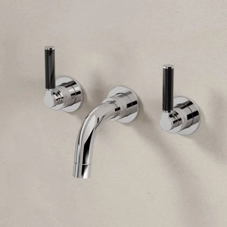 Bayor Backsplash Basin Mounted 3 Hole Basin - Black Lever - Chrome