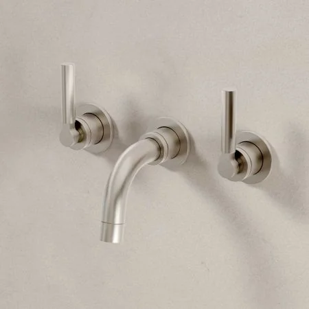 Bayor Backsplash Basin Mounted 3 Hole Basin - Metal Lever - Brushed Nickel