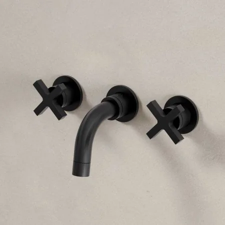 Bayor - 3-Hole Basin Mixer Tap - Backsplash Basin Mounted - Crosshead