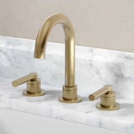 Bayor Deck Mounted 3 Hole Basin Mixer - Metal Lever - Brushed Brass