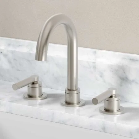 Bayor Deck Mounted 3 Hole Basin Mixer - Metal Lever - Brushed Nickel