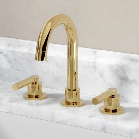 Bayor Deck Mounted 3 Hole Basin Mixer - Metal Lever - Living Brass
