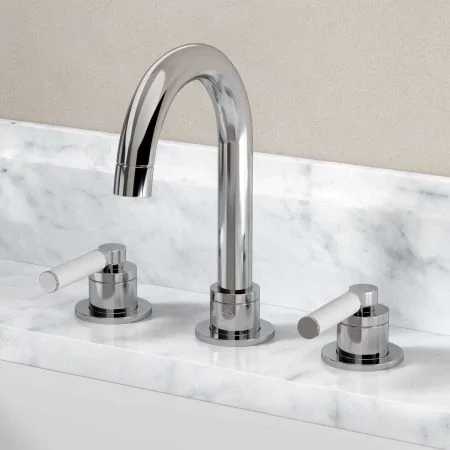 Bayor Deck Mounted 3 Hole Basin Mixer - White Lever - Chrome