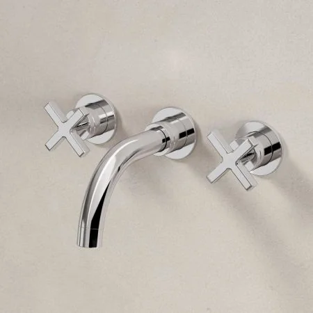 Bayor Wall Mounted 3 Hole Basin Mixer - Crosshead