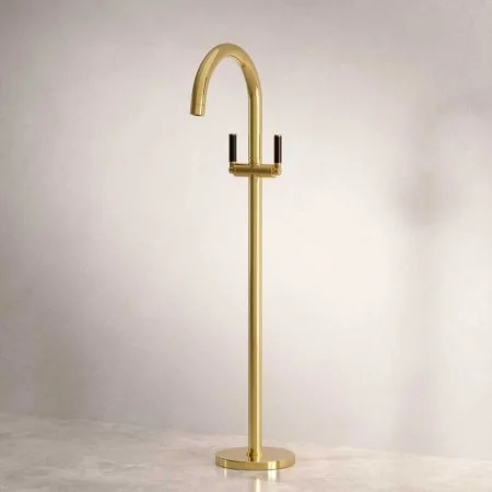 Bayor Floor Mounted Bath Filler - Black Lever - Living Brass
