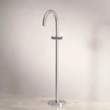 Bayor Floor Mounted Bath Filler - White Lever