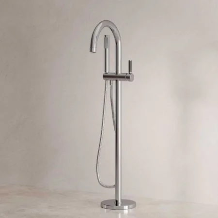 Bayor Floor Mounted Bath Shower Mixer - Black Lever - Chrome