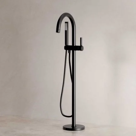 Bayor Floor Mounted Bath Shower Mixer - Metal Lever - Matt Black