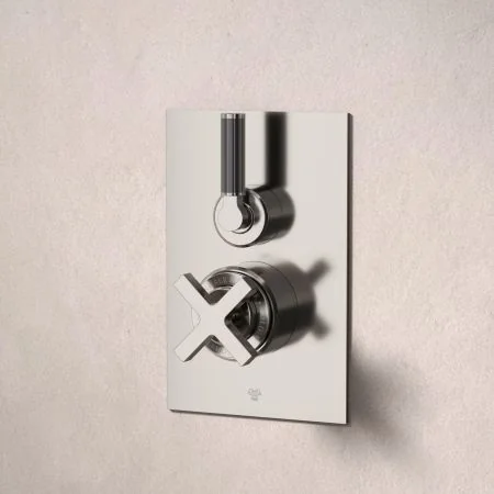 Bayor Single Outler Concealed Shower with 210mm Ceiling Arm & 8" Rose - Black Lever - Brushed Nickel