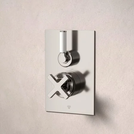Bayor Single Outler Concealed Shower with 210mm Ceiling Arm & 8" Rose - White Lever - Brushed Nickel