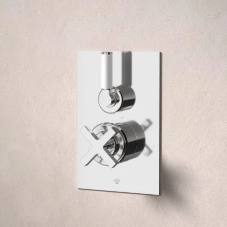 Bayor Single Outler Concealed Shower with 210mm Ceiling Arm & 8" Rose - White Lever - Chrome