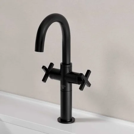 Bayor Deck Mounted Monobloc Basin Mixer with 100mm Extension - Crosshead - Matt Black