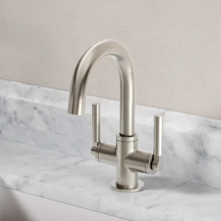 Bayor Deck Mounted Monobloc Basin Mixer - Metal Lever - Brushed Nickel