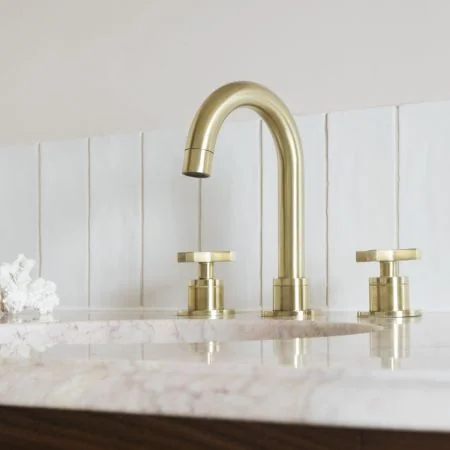 Bayor Deck Mounted 3 Hole Basin Mixer - Crosshead - Brushed Brass