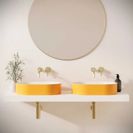 Caspar Stone Countertop Basins with Vasco Double Shelf - Daffodil Yellow