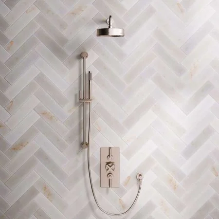 Bayor Dual Outlet Concealed Shower with Slider Rail, 500mm Wall Arm, 8" Rose & Metal Levers in Brushed Nickel