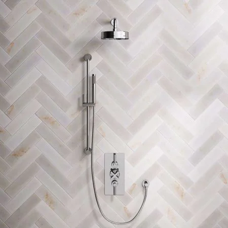 Bayor Dual Outlet Concealed Shower with Slider Rail, 300mm Wall Arm, 8" Rose & Metal Levers in Chrome