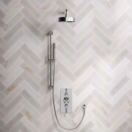 Bayor Dual Outlet Concealed Shower with Slider Rail, 500mm Wall Arm, 8" Rose & Metal Levers in Chrome