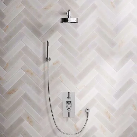 Bayor Dual Outlet Concealed Shower with Handshower Hook, 500mm Wall Arm, 8" Rose & Metal Levers in Chrome