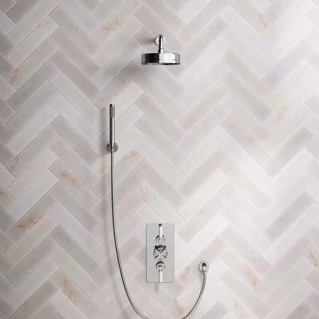 Elbe Dual Outlet Shower Kit - Concealed Valve - White Ceramic Lever - Handshower Hook