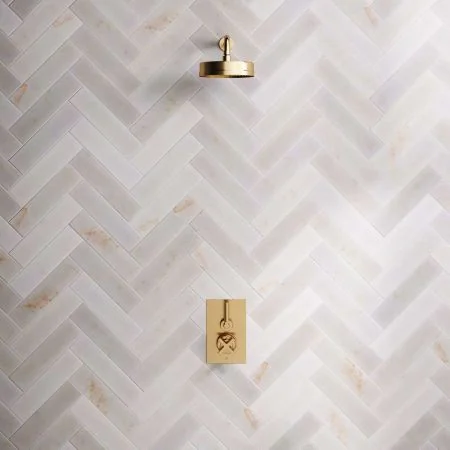 Bayor Single Outlet Concealed Shower with 300mm Wall Arm, 8" Rose & Metal Levers in Brushed Brass