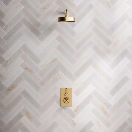 Bayor Single Outlet Concealed Shower with 500mm Wall Arm, 8" Rose & Metal Levers in Brushed Brass