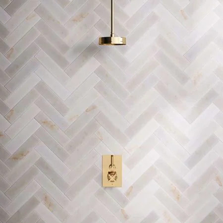 Bayor Single Outlet Concealed Shower with 210mm Ceiling Arm, 8" Rose & Metal Levers in Living Brass