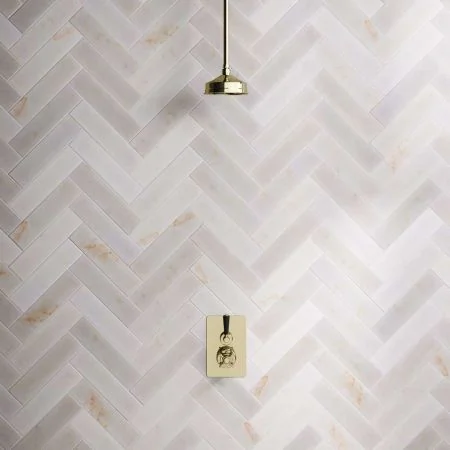 Linton Concealed Shower Valve, Shower Arm and 6 inch Ceiling Mounted Rose Timeless Brass Black Lever