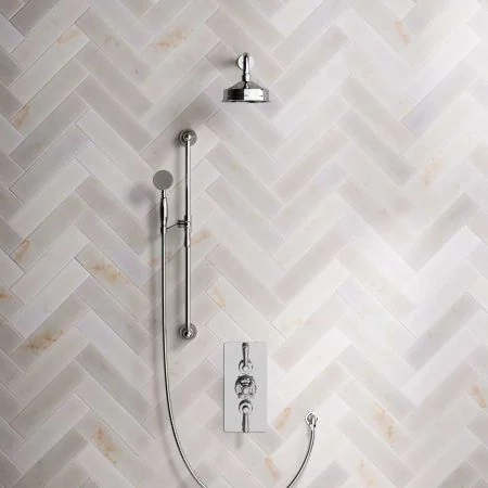 Linton Dual Outlet Concealed Shower with Slider Rail, 300mm Wall Arm, 6" Rose & Metal Levers in Chrome