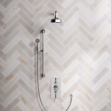 Linton Dual Outlet Concealed Shower with Slider Rail, 500mm Wall Arm, 6" Rose & Metal Levers in Chrome