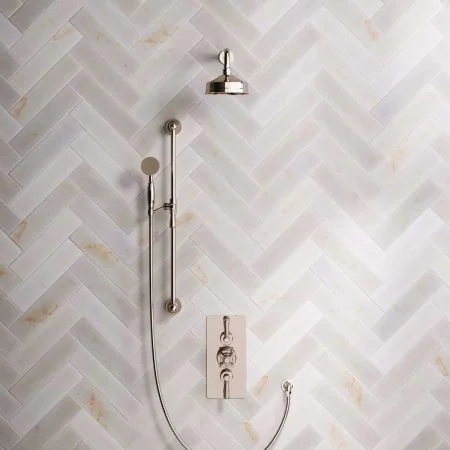 Linton Dual Outlet Concealed Shower with Slider Rail, 300mm Wall Arm, 6" Rose & Metal Levers in Polished Nickel