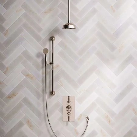 Linton Dual Outlet Concealed Shower with Slider Rail, 210mm Ceiling Arm, 6" Rose & Metal Levers in Polished Nickel