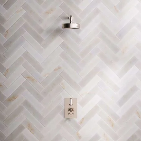 Bayor Single Outlet Concealed Shower with 300mm Wall Arm, 8" Rose & White Levers in Brushed Nickel