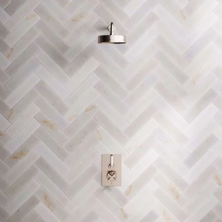 Bayor Single Outlet Concealed Shower with 500mm Wall Arm, 8" Rose & White Levers in Brushed Nickel