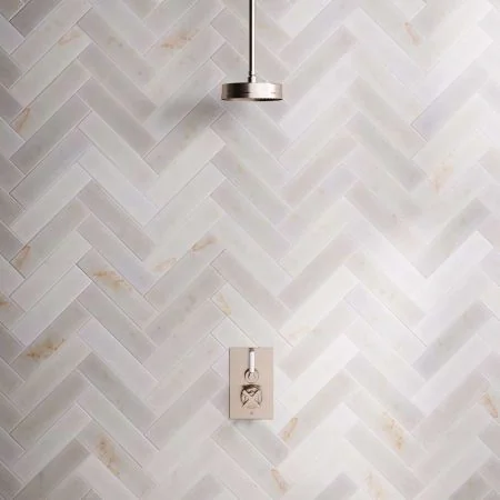 Bayor Single Outlet Concealed Shower with 210mm Ceiling Arm, 8" Rose & White Levers in Brushed Nickel