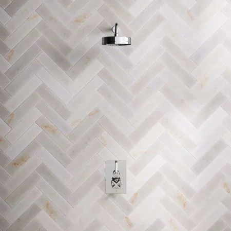 Bayor Single Outlet Concealed Shower with 500mm Wall Arm, 8" Rose & White Levers in Chrome