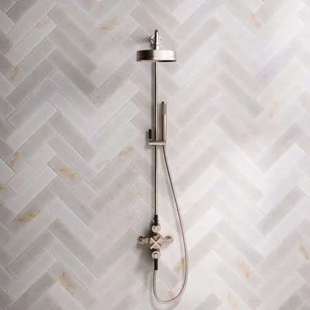 Bayor Dual Outlet Exposed Shower with Riser Mounted Handshower, 8" Rose & Black Levers in Brushed Nickel