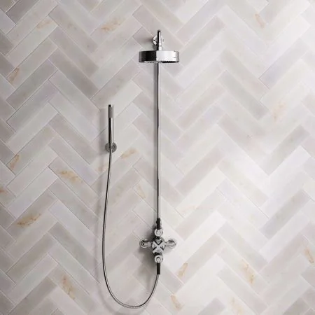 Elbe Dual Outlet Shower Kit - Exposed Valve - Black Ceramic Lever - Handshower Hook