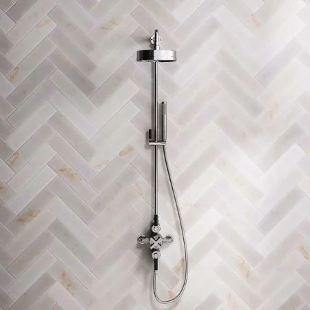 Bayor Dual Outlet Exposed Shower with Riser Mounted Handshower, 8" Rose & Black Levers in Chrome