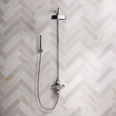 Bayor Dual Outlet Exposed Shower with Handshower Hook, 8" Rose & Metal Levers in Chrome