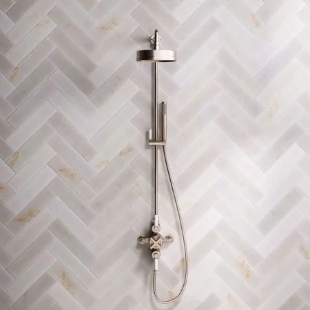 Elbe Dual Outlet Shower Kit - Exposed Valve - White Ceramic Lever - Handshower Mounted on Riser-Rail