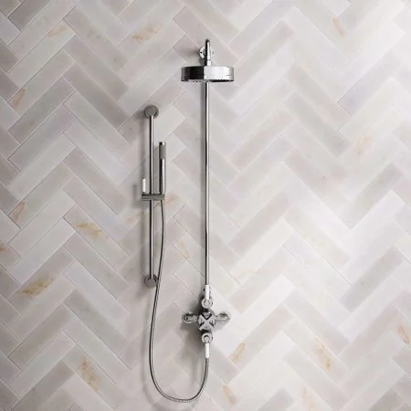 Bayor Dual Outlet Exposed Shower with Slider Rail, 8" Rose & White Levers in Chrome