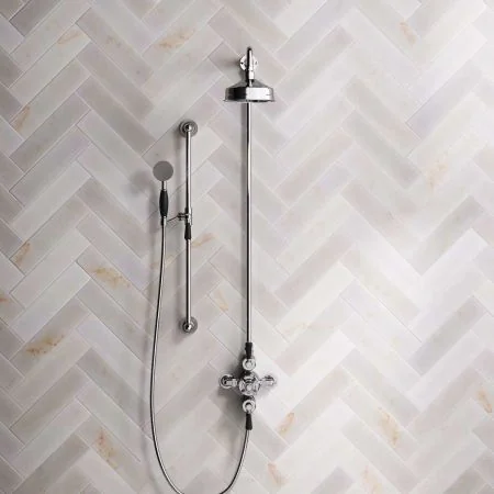 Linton Dual Outlet Exposed Shower with Slider Rail, 6" Rose & Black Levers in Chrome