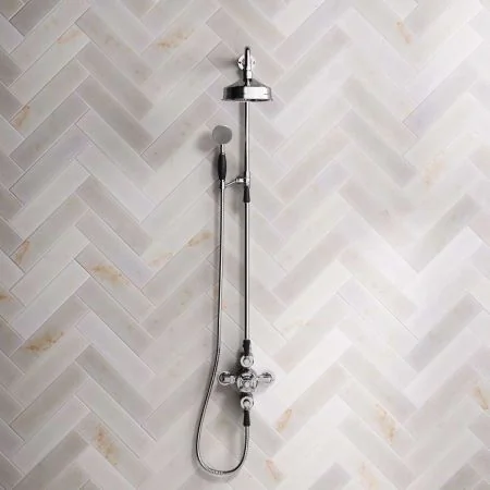 Linton Dual Outlet Exposed Shower with Riser Mounted Handshower 6" Rose & Black Lever in Chrome